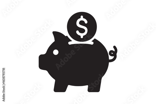 Piggy bank savings silhouette vector art illustration on white background