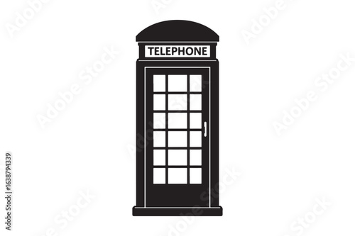 Public telephone booth silhouette vector art illustration on white background