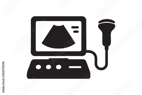Ultrasound scan machine silhouette vector art illustration on white background