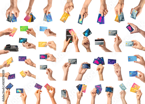 Many hands with credit card...