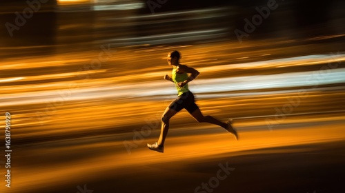 Blurred Runner with City Lights in the Background