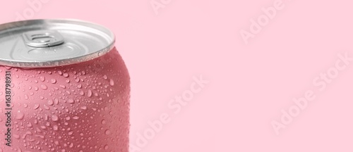 Can of cold soda on pink ba...