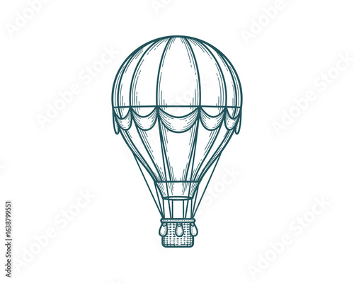 Hand Drawn Hot Air Balloon Teal Color Illustration Vector
