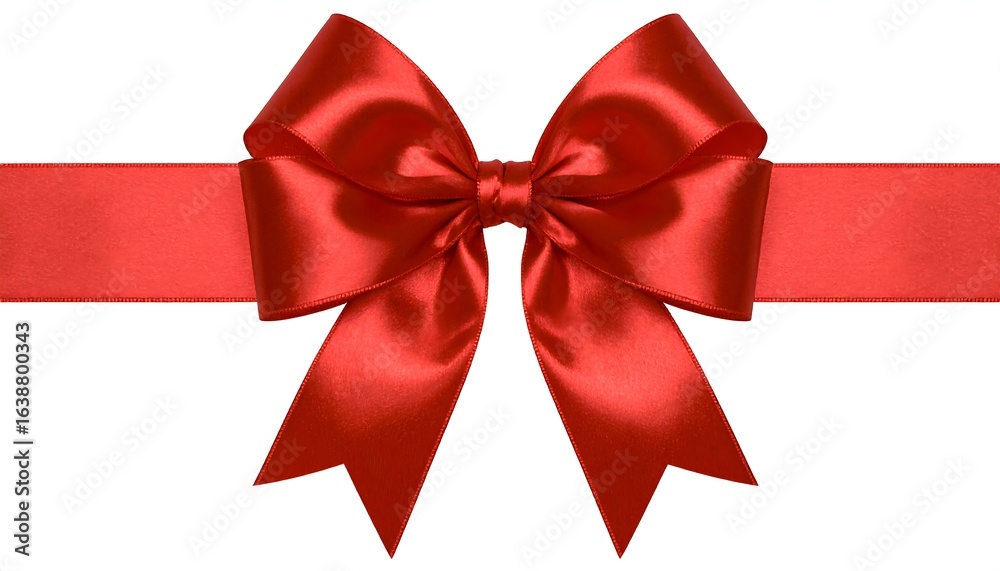 Fototapeta premium A large, glossy red satin ribbon bow, tied neatly in the center of a horizontal ribbon