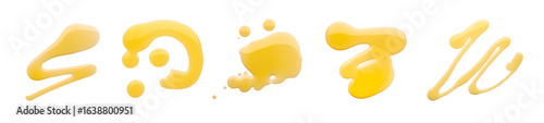 Many drops of sunflower oil on white background, top view