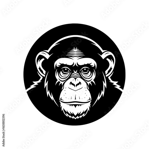 Vector Illustration of Chimpanzee Head in Black Circle