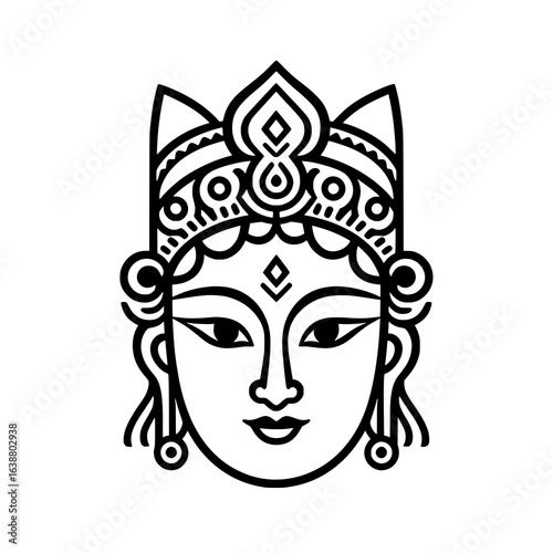A minimalist illustration of a mythological figure's face in a line icon style.