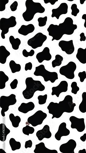 White background with scattered, irregular black spots mimicking cowhide