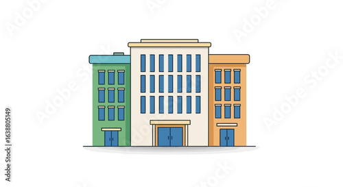 Colorful Cartoon Buildings Facade with Windows and Doors Illustration