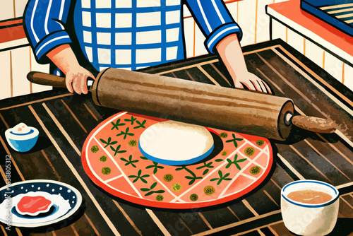 Extraordinary Dough Being Rolled Out Wooden Table Bold Brown Professional Quality Premium Serene Peaceful Atmosphere Excellent for Visual Communication Professional Portfolio Quality Asset Creative As