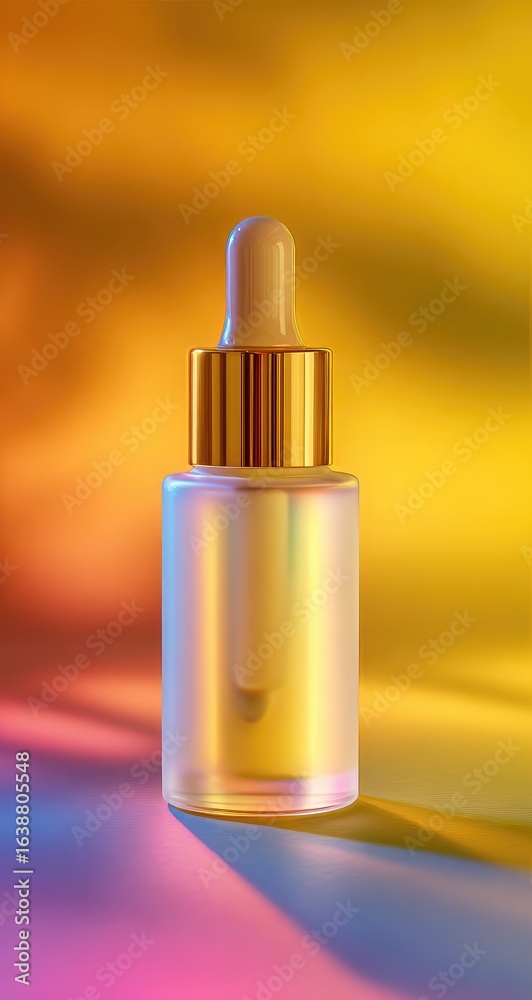 Fototapeta premium Holographic serum dropper bottle, vibrant colors