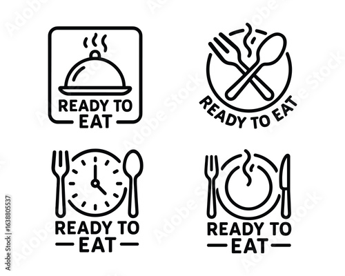 Ready to Eat Food Icons Set, Meal Preparation Symbols, Black and White, Vector Illustration