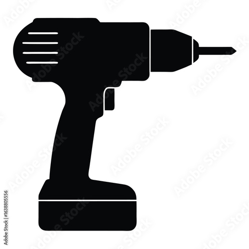 Black cordless drill with pointed bit power tool black silhouette