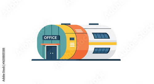 Modern multi-story office building design with vibrant color combinations