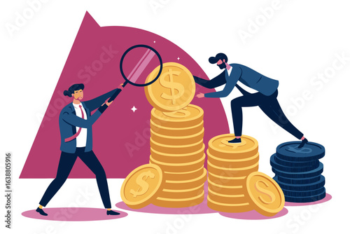 Extraordinary Financial Analysts Counting Giant Gold Coins Bold Elegant Presentation Style Energetic Lively Composition Perfect for Commercial Marketing Projects Professional Grade Creative Asset Coll