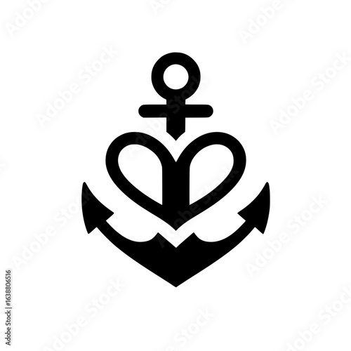 Vector illustration of a unique logo combining the symbols of an anchor and a heart. 