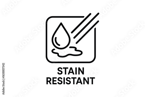 Stain Resistant Icon with Water Drop and Three Lines, Black Bold Design, Vector Illustration
