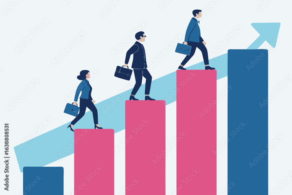 Fototapeta premium Magnificent Minimalist People Climbing Chart Bars Original Concept Design Elegant Refined Style Perfect for Brand Storytelling Projects Professional Grade Creative Asset Collection Creative Asset