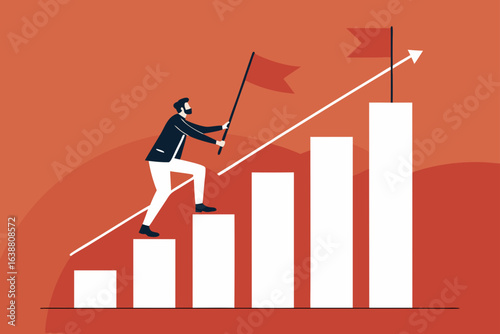 Extraordinary Minimalist Leader Climbing Bar Chart Bold Orange Creative Vision Showcase Bold Striking Visual Impact Perfect for Brand Storytelling Projects Social Media Ready Visual Content Creative A