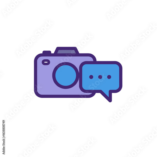 Camera icon with speech bubble in flat design style  