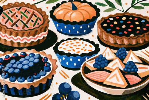 Extraordinary Assorted Pies with Fruit Toppings Bold Purple and Masterful Composition Art Artistic Creative Vision Ideal for Product Marketing Materials Professional Portfolio Quality Asset Creative A