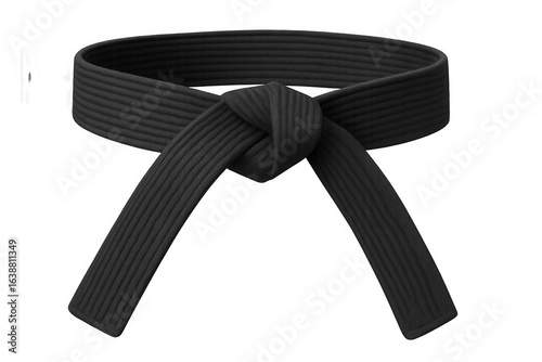 Martial arts black belt knotted, representing skill and dedication in combat training