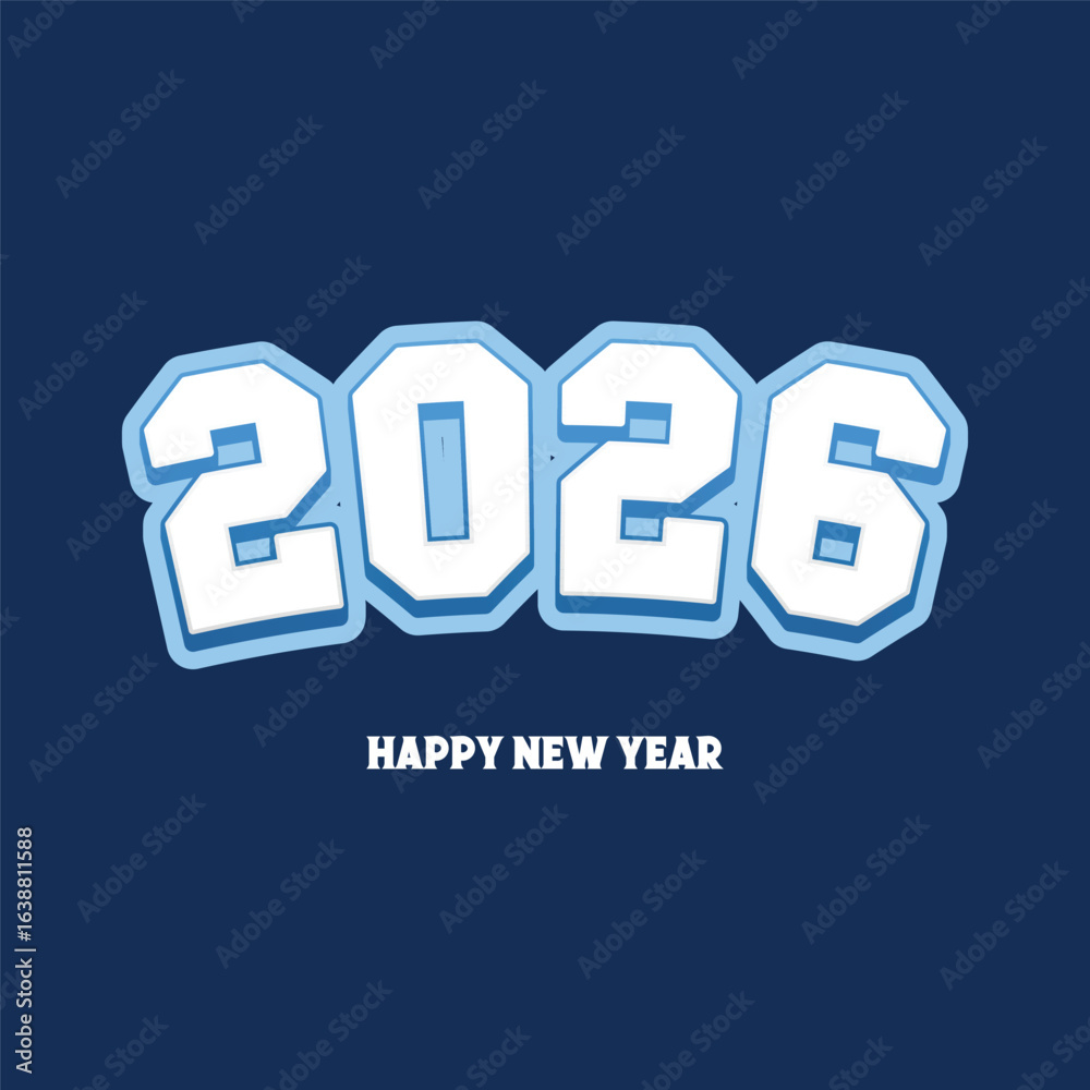 Fototapeta premium Happy new year 2026 with 3D numbers on soft baby blue background. New year 2026 greeting and celebration template