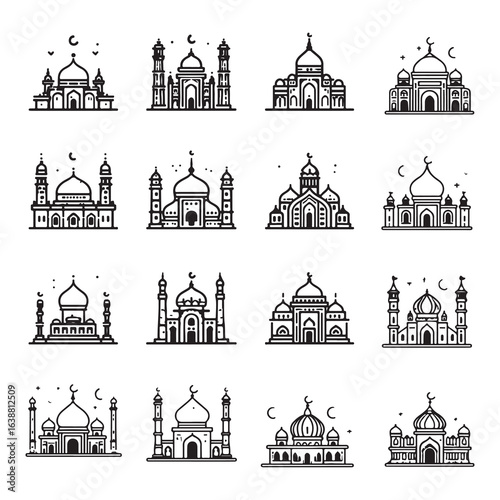 Collection of Islamic mosque line icon logo vector symbol illustration designs, creative logo designs vector symbols Ramadan ideas