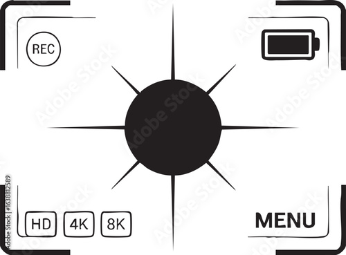 Digital camera focus point screen graphic with grid overlay representing precise subject targeting and visual composition aids for photography and videography