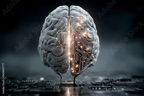 Wallpaper Mural Futuristic Concept of Human Brain Merging with Advanced Technology and Circuitry Elements Torontodigital.ca