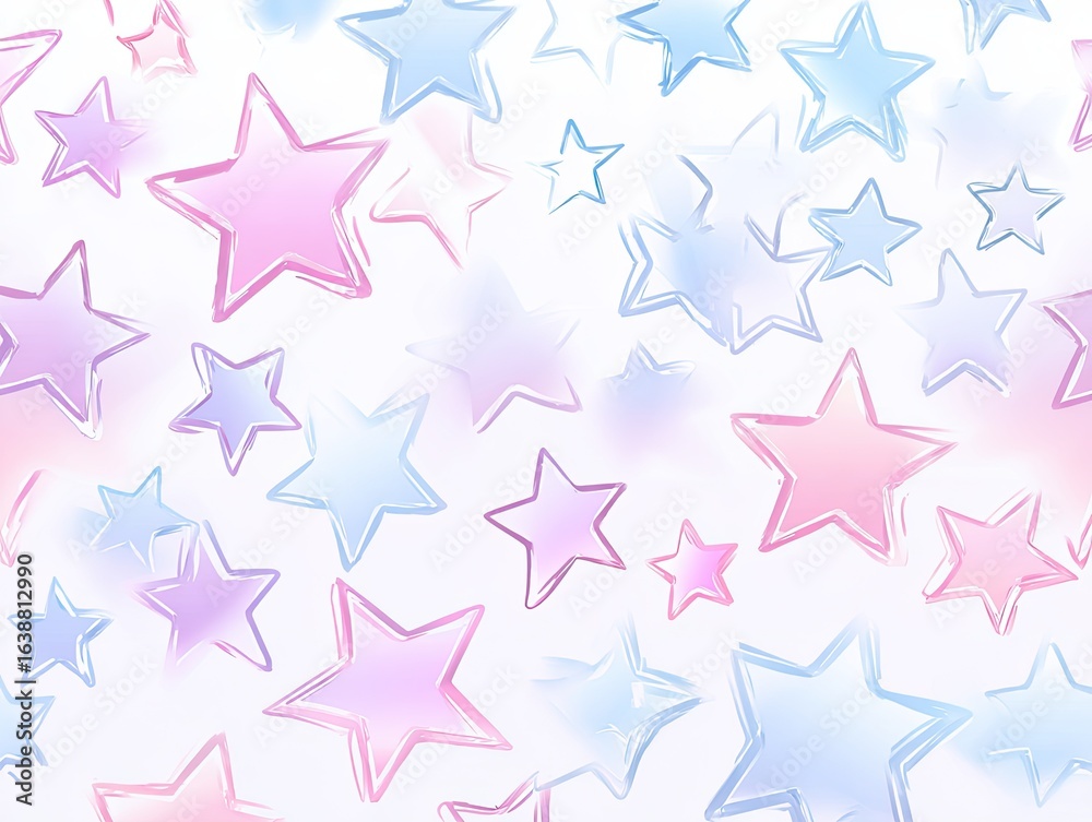 Delicate, pastel-colored stars in a seamless pattern on a white background. Soft, blurred outlines. Abstract, whimsical Delicate, pastel-colored stars in a seamless pattern on a white background. Soft, blurred outlines. Abstract, whimsical