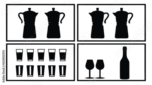Coffee makers glasses bottle wine glasses moka pot