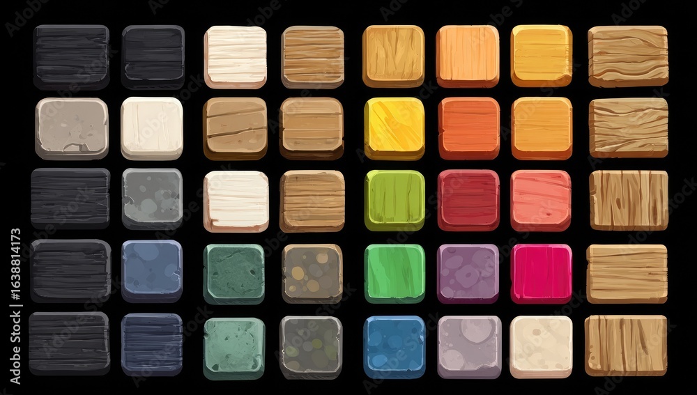 Fototapeta premium Colorful square wood textures, game assets