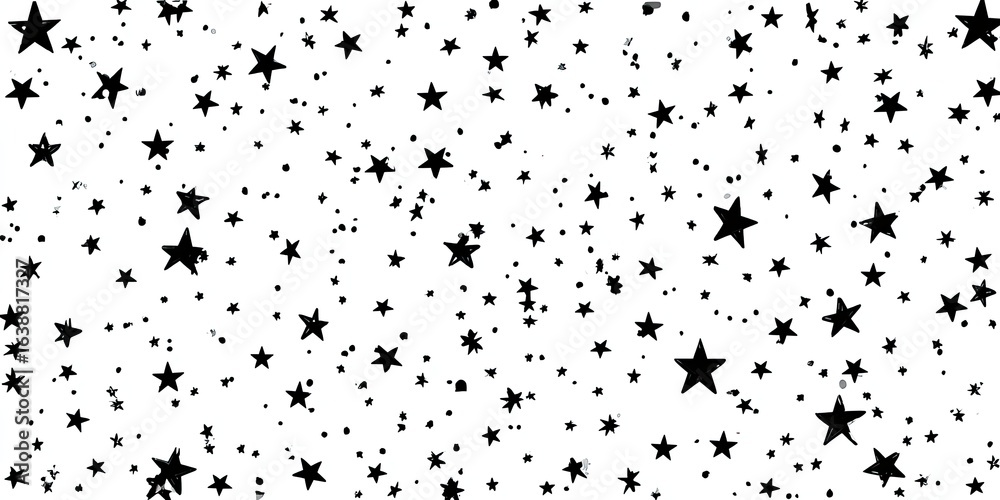 A repeating pattern of black hand-drawn stars on a white background