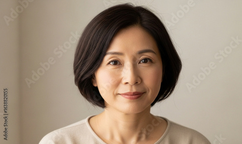 Wallpaper Mural Mature Asian Woman with Short Black Hair Against Neutral Background | Portrait of a Confident and Elegant Woman for Beauty, Wellness, and Lifestyle Marketing Torontodigital.ca