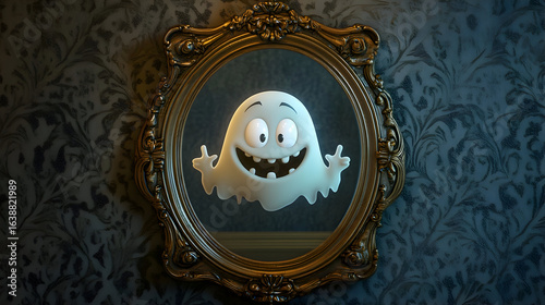 Obraz na płótnie Cartoon ghost in antique mirror