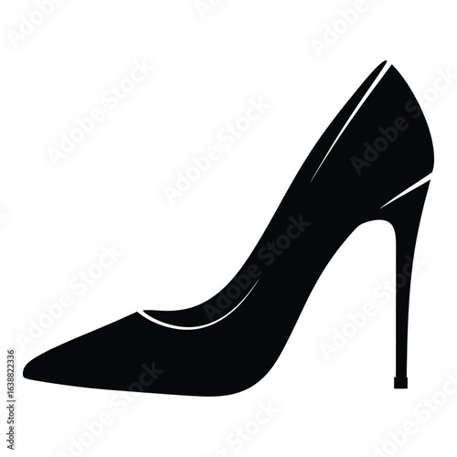 Elegant Black Stiletto Heel Shoe Isolated on White Background Symbolizing Feminine Style and Fashion Trend for Modern Women