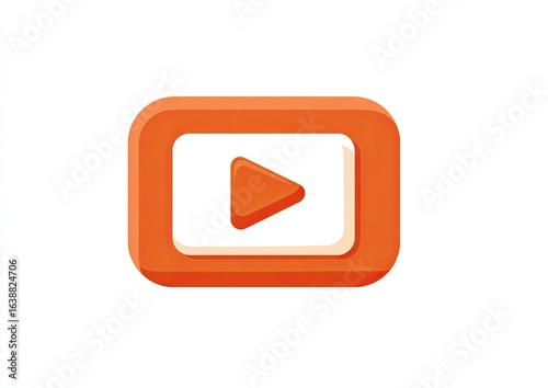 Orange play button icon, 3D style