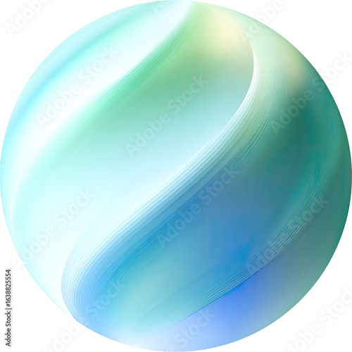 Abstract sphere, smooth swirling gradients of pale teal, light green, and soft white.  A soft, almost ethereal, three-dimensional orb