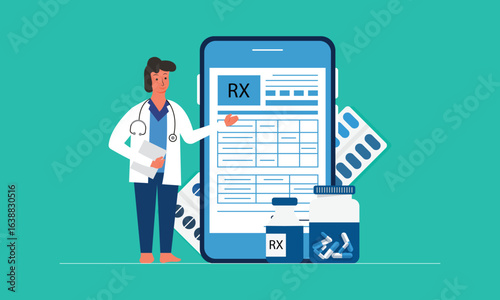 Rx medical prescription concept. The doctor sends the patient prescription to the smartphone