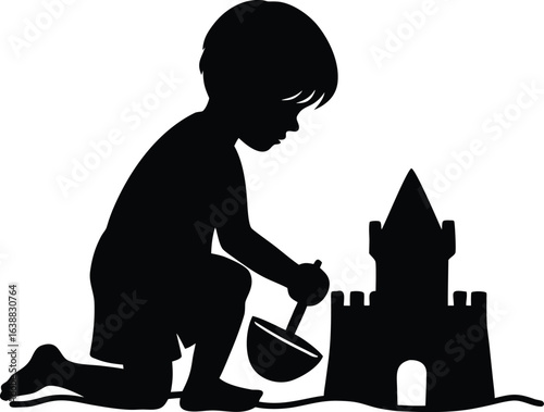 child making sandcastles on white background.eps