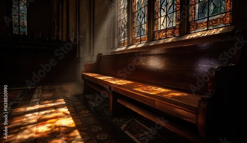 Wallpaper Mural Church pew sunlight stained glass interior peace Torontodigital.ca