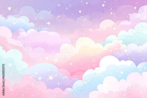Pastel-colored clouds and stars in a dreamy, ethereal sky