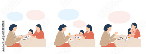 児童発達支援センターでの面談と相談のイラストセット（女の子）