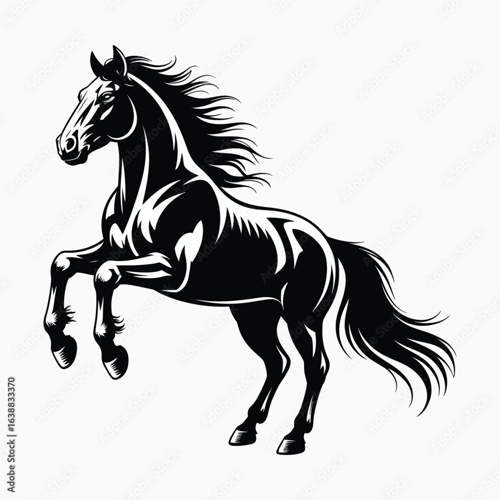 Black Silhouette of a Rearing Horse on White Background Black Silhouette of a Rearing Horse on White Background