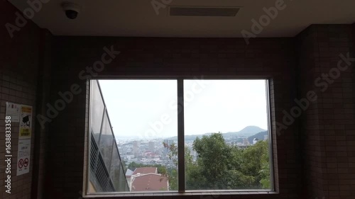 August 8, 2025, Takarazuka City, Hyogo Prefecture, Japan. The view from the inclined elevator in Sumiregaoka.La Vista Takarazuka