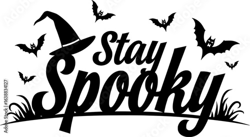 halloween phrase, stay spook  halloween quote design, witch silhouette, spooky text, cute halloween svg, bat illustration, october lettering, funny halloween slogan, holiday word ar