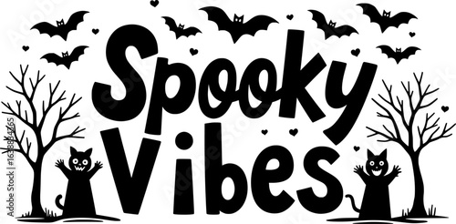  Spooky Vibes with Flying Bats  Halloween Typography Vector