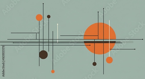 Mid Century Modern Abstract Art with Circles and Lines