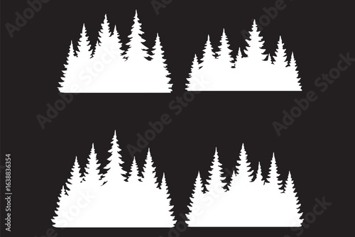 Silhouette of Forest of Christmas fir trees vector icon set illustration isolated on white background.